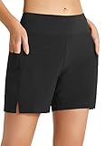 BALEAF Women's 5' Swim Shorts Trunks Quick Dry High Waisted Swimming Board Shorts Tummy Control Swim Bottom with Pockets Black L