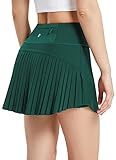 BALEAF Women's Pleated Tennis Skirts High Waisted Lightweight Athletic Golf Skorts Skirts with Shorts Pockets Green Medium