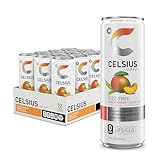 CELSIUS Peach Mango Green Tea, Functional Essential Energy Drink 12 Fl Oz (Pack of 12)