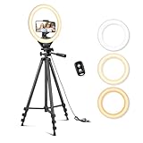 Sensyne 10'' Ring Light with 50'' Extendable Tripod Stand, LED Circle Lights with Phone Holder for Live Stream/Makeup/YouTube Video/TikTok, Compatible with All Phones