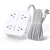 Surge Protector Power Strip - 8 Widely Outlets with 4 USB Charging Ports, Multi Plug Outlet Extender with 5Ft Braided Extension Cord, Flat Plug Wall Mount Desk USB Charging Station for Home Office ETL