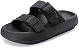 Weweya Athletic Sport Cushion Foam Sandal 2 Buckle Adjustable Plastic Pillow Slipper Casual Family Home Bath Shower Shoe Massage Pool Gym Slipper Black Men Size 7 7.5 8 Women Size 8 8.5 9