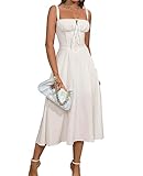 Wedding Guest Dresses for Women Midi Corset Lace Up A Line Dress Solid Flowy Slit Going Out Sundress for Tea Party