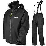 NAVIS MARINE Unisex Bass Fishing Rain Gear: Breathable Waterproof Jacket & Bib Overalls or Men Women (Black, Large)