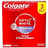 Colgate Optic White Advanced Hydrogen Peroxide Toothpaste, Teeth Whitening Toothpaste Pack, Enamel-Safe Formula, Helps Remove Tea, Coffee, and Wine Stains, Sparkling White, 3 Pack, 3.2 oz
