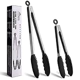 HOTEC Premium Stainless Steel Locking Kitchen Tongs with Silicon Tips, Set of 2-9' and 12'