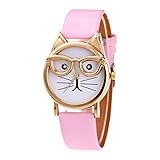 COOKI Womens Quartz Watch Analog Female Watches Owl Print Lady Watches Leather Watches for Women with Leather Band