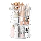 Rotating Makeup Organizer, DIY 8 Adjustable Layers Spinning Skincare Organizer, Cosmetic Display Case with Brush Holder Perfume Tray, Multi-Function Storage Carousel for Vanity Bathroom Countertop