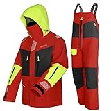 NAVIS MARINE Men's Offshore Jacket with Bib Pants Sailing Suits Fishing Rain Foul Weather Gear PRO Waterproof (Red 2XL)