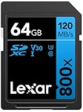 Lexar SDXC High-Performance 64GB 800x UHS-I Series BLUE, Class 10, U3, V30, for 4K Video Recording, High Transfer Speed, Black/Blue