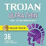 TROJAN Ultra Thin Condoms For Ultra Sensitivity, Lubricated Condoms for Men, America’s Number One Condom, 36 Count Value Pack