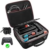 VORI Carrying Case for Nintendo Switch/Switch OLED Model (2021), Hard Travel Storage Protective Case with Handle and Shoulder Strap for Pro Controller, Poke Ball Plus and Switch Accessories, Black