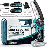 Saker Mini Chainsaw,6 Inch Portable Electric Chainsaw Cordless,2023 Upgrade Small Handheld Chain saw for Tree Branches,Courtyard, Household and Garden,By 2PCS 20V 1500mAh Batteries,Extra 3 PCS Chain