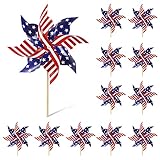 Wind Spinners Outdoor, 12Pcs American Flag Patriotic Pinwheels Red White and Blue Decorations, Garden Wind Spinners Patriotic Outdoor Decor Windmills for Yard Garden, Party Supplies, Memorial Day