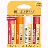 Burt's Bees Lip Balm, Moisturizing Lip Care For All Day Hydration, 100% Natural, SuperFruit - Pomegranate, Coconut & Pear, Mango, Pink Grapefruit (4 Pack)