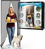 FLUX Magnetic Screen Door - Self-Closing, Pet-Friendly, Keeps Bugs Out, 26 Mighty Magnets - Fits Doors Up To 38'x82', Door Screen Magnetic Closure, Patio Screen Door Mesh Partition, Magnet Screen Door