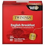 Twinings English Breakfast Black Tea, 100 Individually Wrapped Tea Bags, Smooth, Flavourful, Robust, Caffeinated, Enjoy Hot or Iced