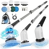 YKYI Electric Spin Scrubber,Cordless Cleaning Brush,Shower Cleaning Brush with 8 Replaceable Brush Heads, Power Scrubber 3 Adjustable Speeds,Adjustable & Detachable Long Handle,Voice Broadcast