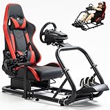 Marada Racing Sim Cockpit Stand with comfortable Seat Fit for Logitech/Fanatec/Thrustmaster G27 G923 G920,Large Round Tube&Adjustable Professional Driving Race Mount,Wheel Pedal Handbrake Not Included