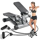 Sunny Health & Fitness Mini Steppers for Exercise at Home, Stair Step Workout Machine with Resistance Bands, Full Body Cardio Equipment with Digital Monitor - No. 012 -S