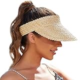 Visors for Women, Sun Visors for Women Straw Hats for Women Handmade Sun Hat Womens Packable Beach Hats for Women Ivory