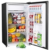 Upstreman 3.2 Cu.Ft Mini Fridge with Freezer, Single Door Mini Fridge, Adjustable Thermostat, Mini Refrigerator for Bedroom, Office, Dorm, Black-BR321