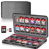 Switch Game Case Holder with 24 Cartridge Slots and 24 Micro SD Card Storage, Slim Portable Game Organizer Traveler Gift Accessories with Magnetic Closure, Protective Hard Shell and Soft Lining