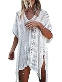 Jeasona Women’s Bathing Suit Cover Up Beach Bikini Swimsuit Swimwear Crochet Dress (Off White, M)