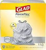 GLAD ForceFlex Tall Kitchen Drawstring Trash Bags, 13 Gallon Grey Trash Bag for Kitchen Trash Can, Odor Shield, Odor Eliminator and Leak Protection, 110 Count