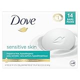 Dove Beauty Bar More Moisturizing Than Bar Soap for Softer Skin, Fragrance-Free, Hypoallergenic Beauty Bar Sensitive Skin With Gentle Cleanser 3.75 oz 14 Bars